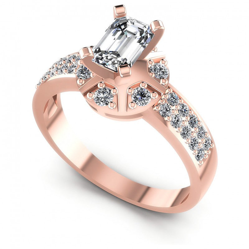 Round and Emerald Diamonds 0.70CT Engagement Ring in 18KT White Gold