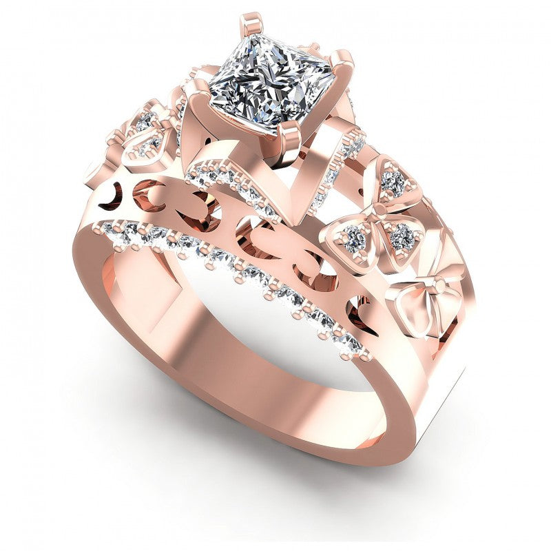 Princess and Round Diamonds 1.10CT Engagement Ring in 18KT White Gold