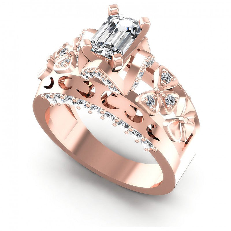 Round and Emerald Diamonds 1.10CT Engagement Ring in 18KT White Gold