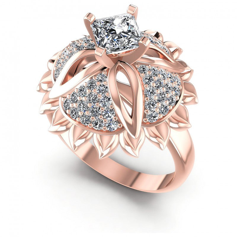 Princess and Round Diamonds 1.15CT Engagement Ring in 18KT White Gold
