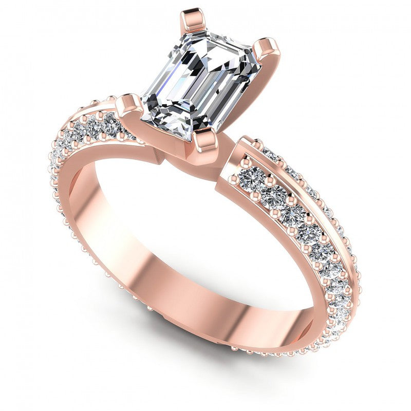 Round and Emerald Diamonds 1.15CT Engagement Ring in 18KT White Gold