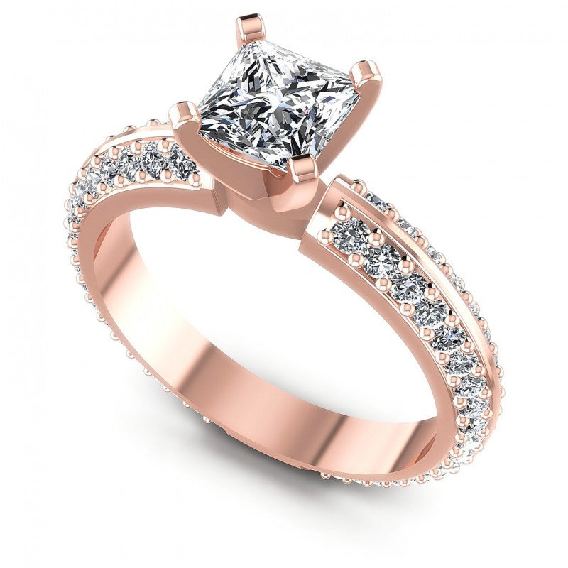 Princess and Round Diamonds 1.15CT Engagement Ring in 18KT White Gold