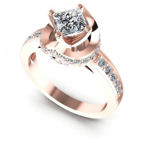 Princess And Round Cut Diamonds Engagement Ring in 18KT White Gold