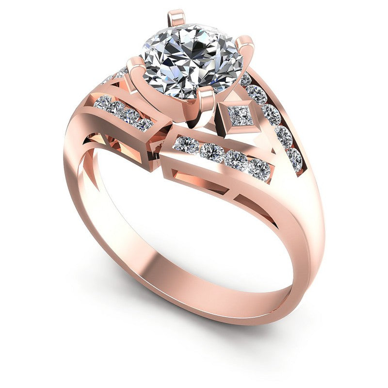 Princess and Round Diamonds 0.70CT Engagement Ring in 18KT White Gold