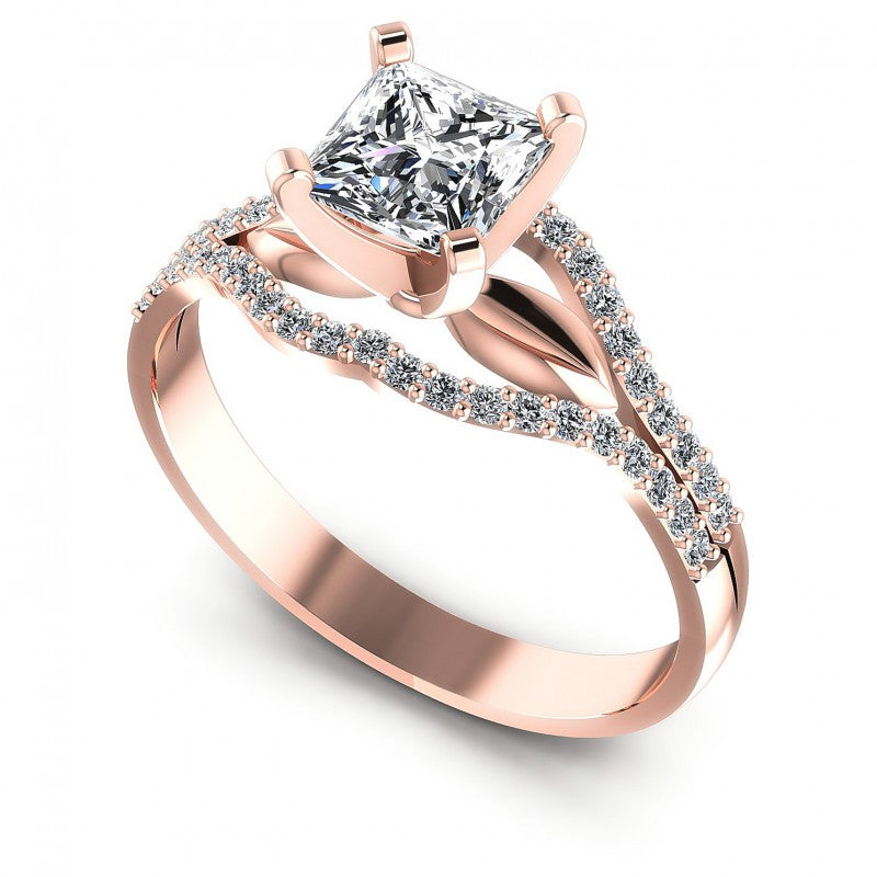 Princess and Round Diamonds 0.65CT Engagement Ring in 18KT White Gold