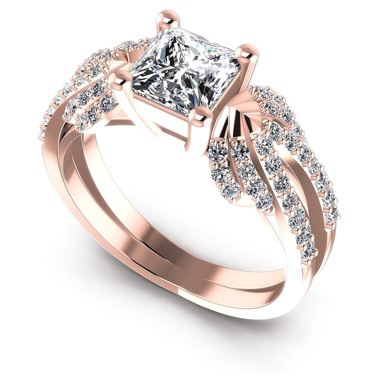 0.85CT Princess And Round  Cut Diamonds Engagement Rings