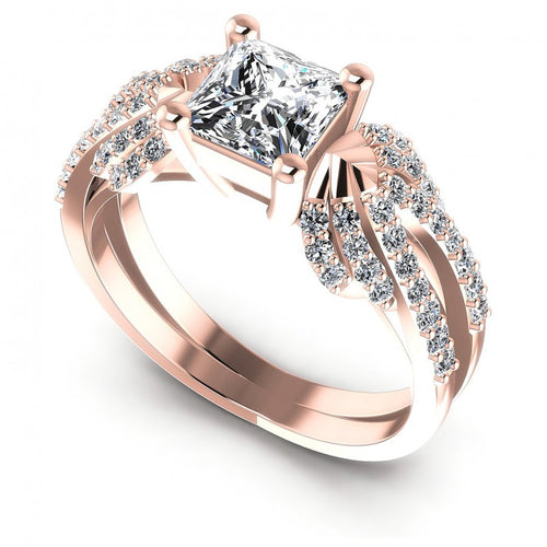 Princess and Round Diamonds 0.85CT Engagement Ring in 18KT White Gold