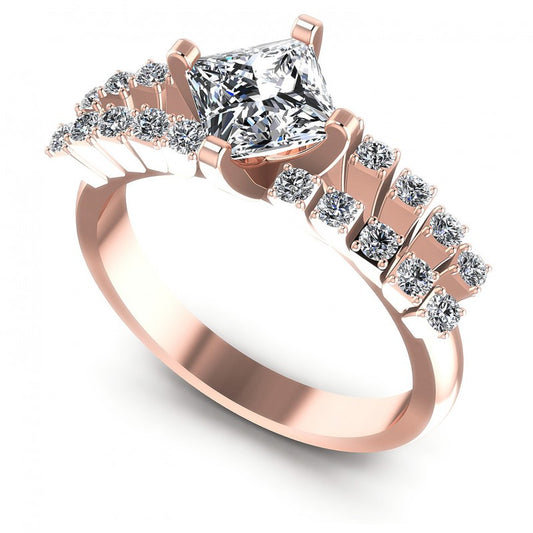 Princess and Round Diamonds 0.70CT Engagement Ring in 18KT White Gold