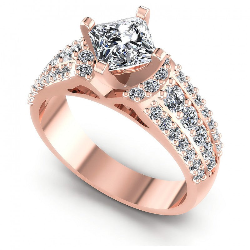 Princess and Round Diamonds 1.20CT Engagement Ring in 18KT White Gold