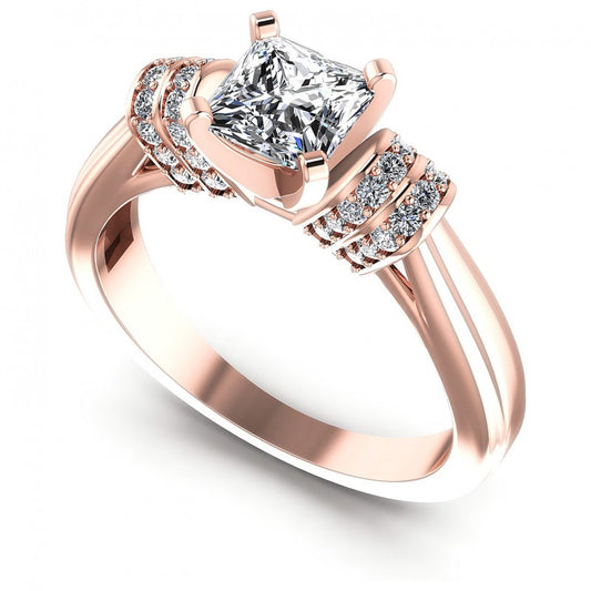 Princess and Round Diamonds 0.65CT Engagement Ring in 18KT White Gold