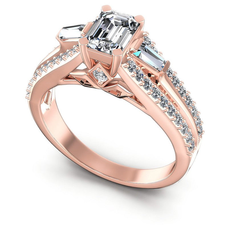 Baguette and Round and Emerald Diamonds 1.25CT Engagement Ring in 18KT White Gold