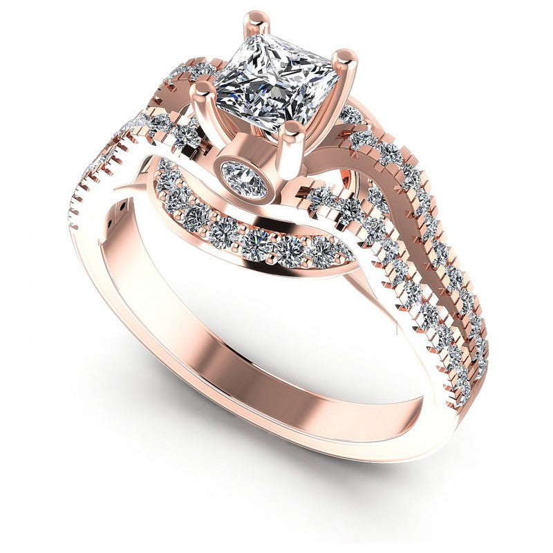 Princess and Round Diamonds 1.00CT Engagement Ring in 18KT White Gold
