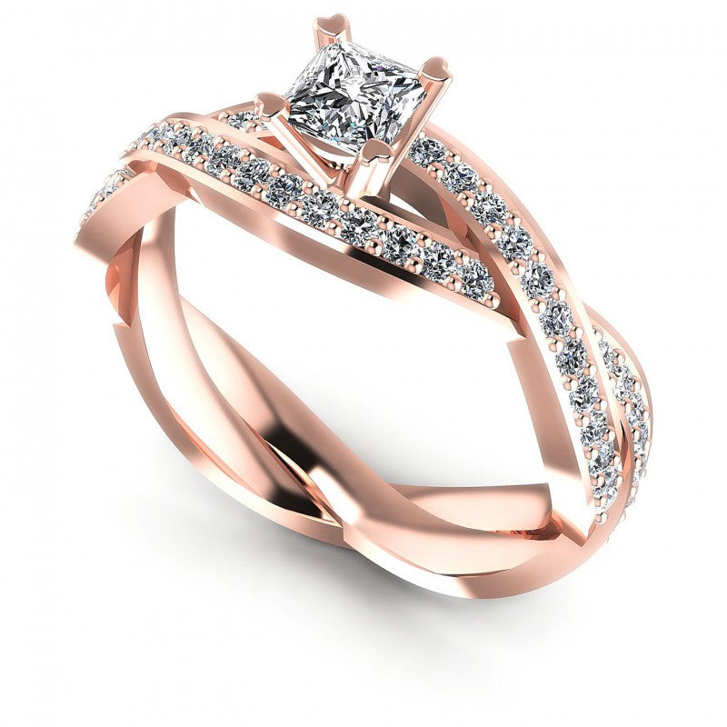 Princess and Round Diamonds 1.00CT Engagement Ring in 18KT White Gold