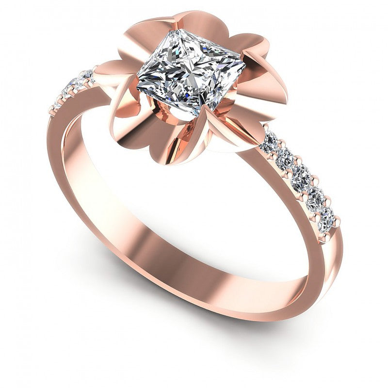 Princess and Round Diamonds 0.55CT Engagement Ring in 18KT White Gold