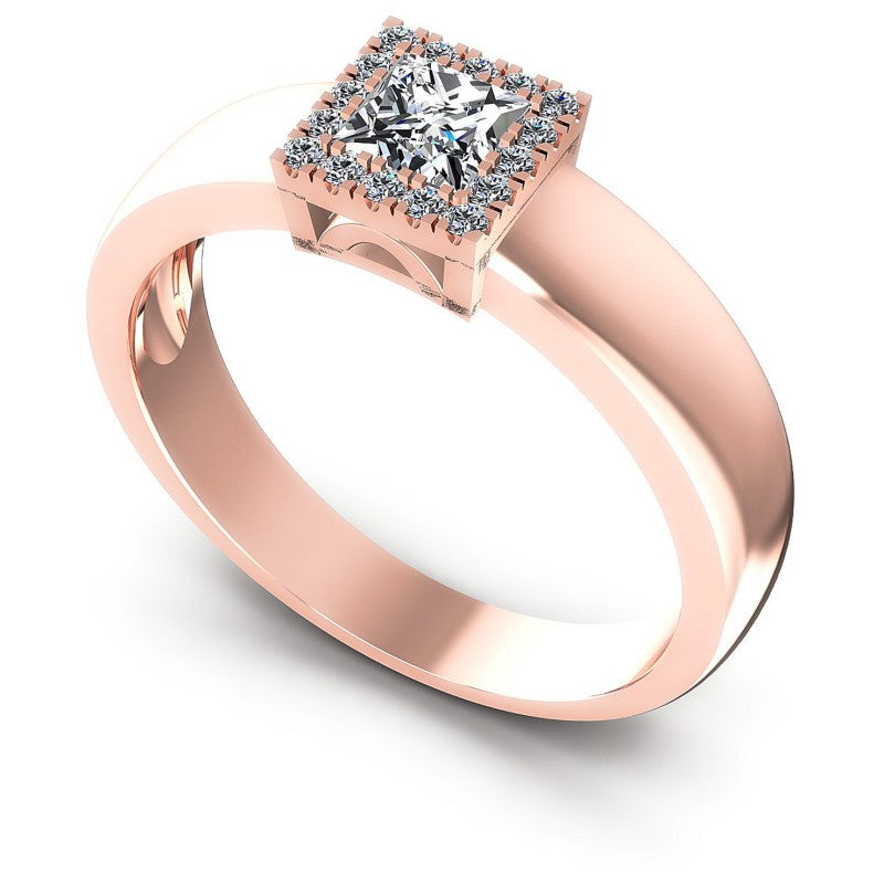 Princess and Round Diamonds 0.50CT Halo Ring in 18KT White Gold