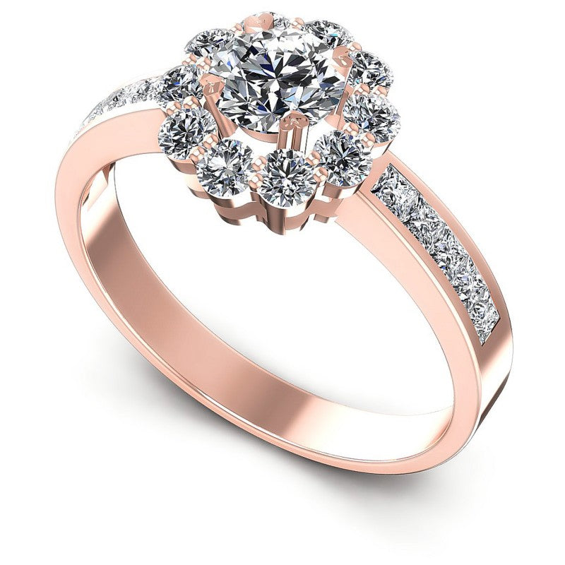 Princess and Round Diamonds 0.95CT Halo Ring in 18KT White Gold