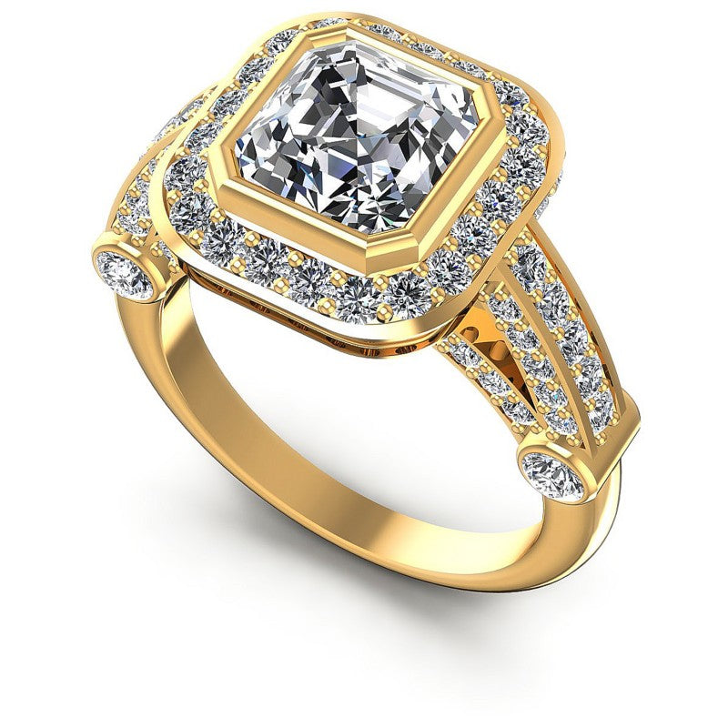 Round and Emerald Diamonds 1.70CT Halo Ring in 14KT White Gold