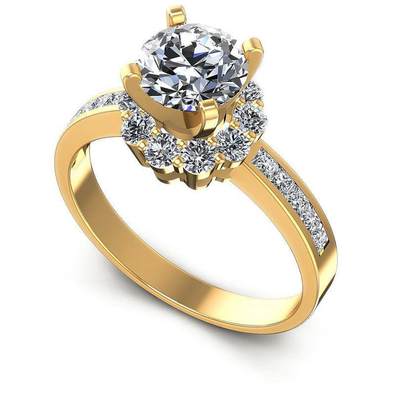 Princess and Round Diamonds 1.05CT Halo Ring in 14KT White Gold
