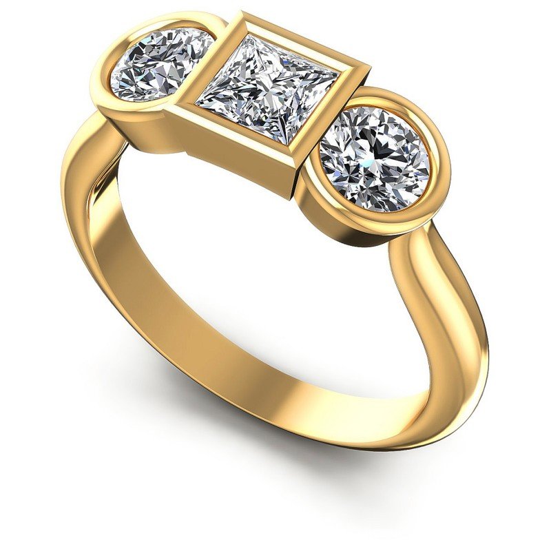 Princess and Round Diamonds 1.10CT Three Stone Ring in 14KT White Gold