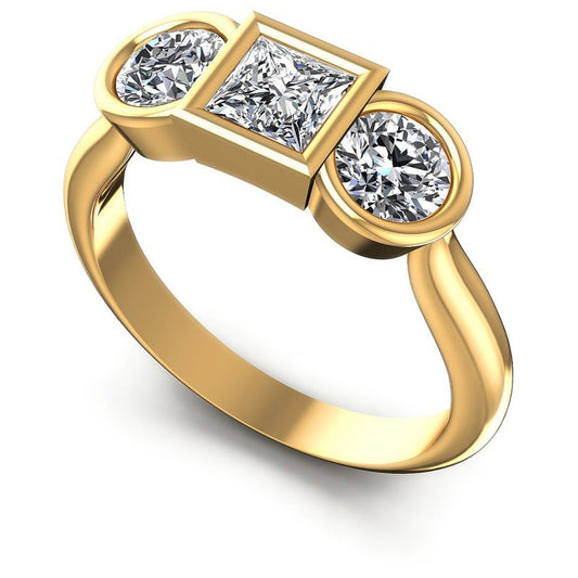 Princess and Round Diamonds 1.10CT Three Stone Ring in 14KT White Gold
