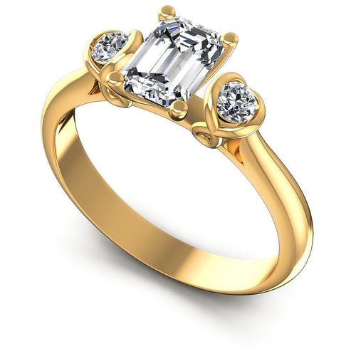 Round and Emerald Diamonds 0.80CT Three Stone Ring in 14KT White Gold
