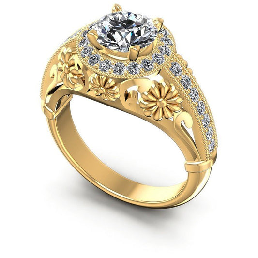 Round Diamonds 0.85CT Antique Ring in 14KT White Gold