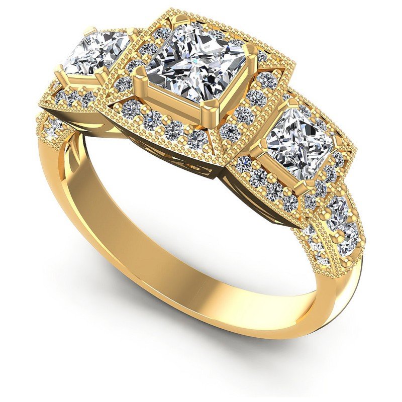 Princess and Round Diamonds 1.55CT Antique Ring in 14KT White Gold