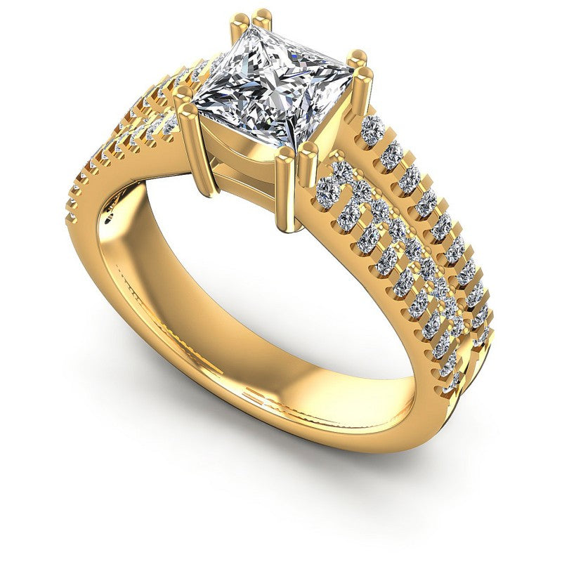 Princess and Round Diamonds 0.85CT Engagement Ring in 14KT White Gold