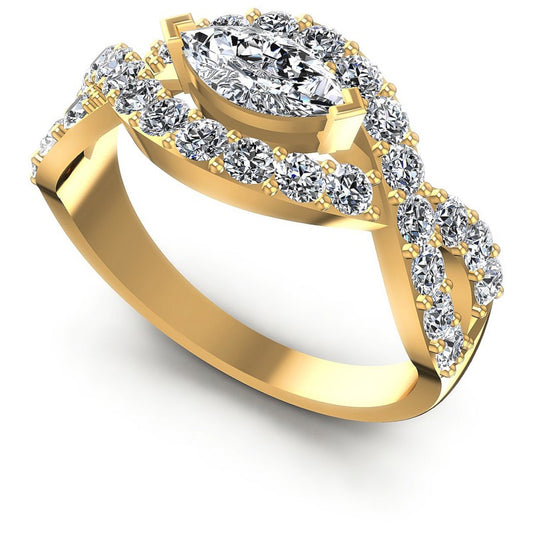 Round and Marquise Diamonds 1.50CT Engagement Ring in 14KT White Gold