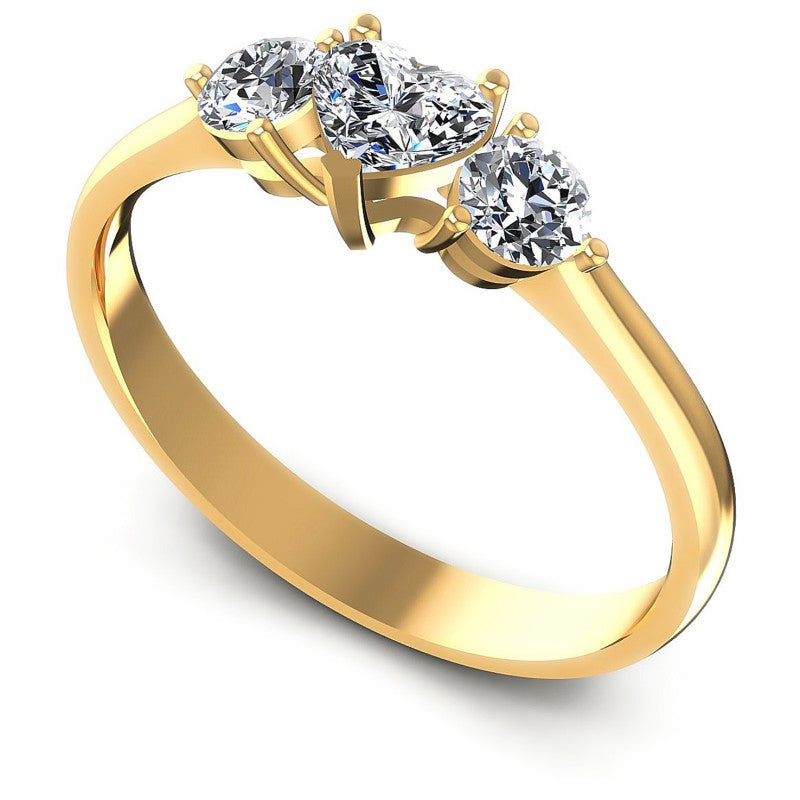 Round and Heart Diamonds 0.70CT Three Stone Ring in 14KT White Gold