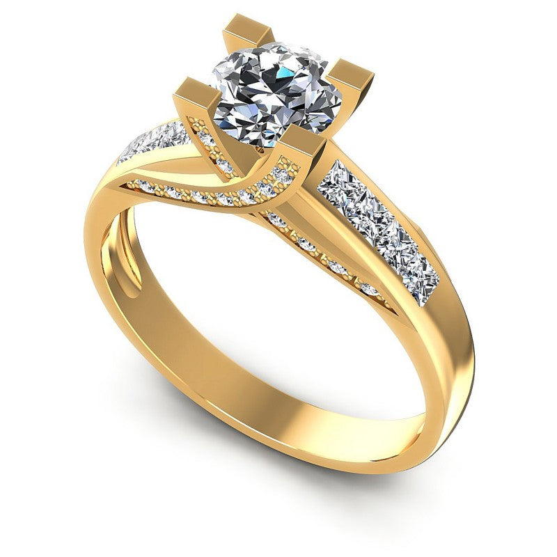 Princess and Round Diamonds 1.00CT Engagement Ring in 14KT White Gold