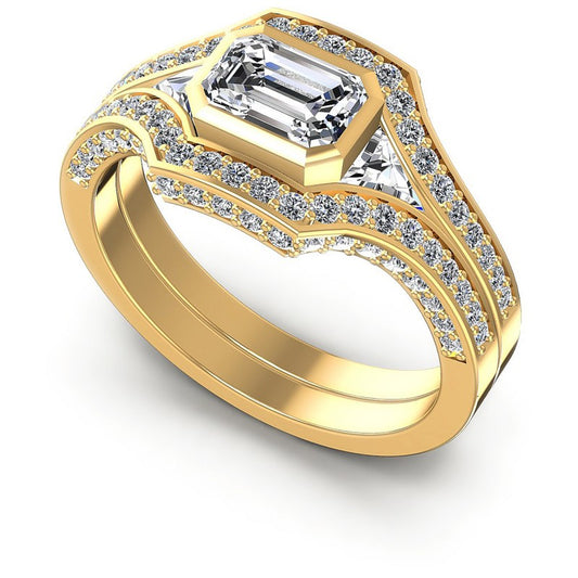 Triangle and Round and Emerald Diamonds 1.15CT Engagement Ring in 14KT White Gold