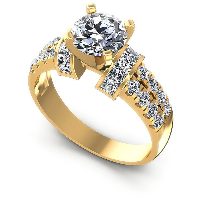 Princess and Round Diamonds 1.45CT Engagement Ring in 14KT White Gold