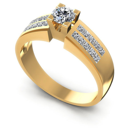 Princess and Round Diamonds 0.85CT Engagement Ring in 14KT White Gold