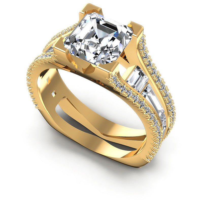 Baguette and Princess and Round Diamonds 1.80CT Engagement Ring in 14KT White Gold