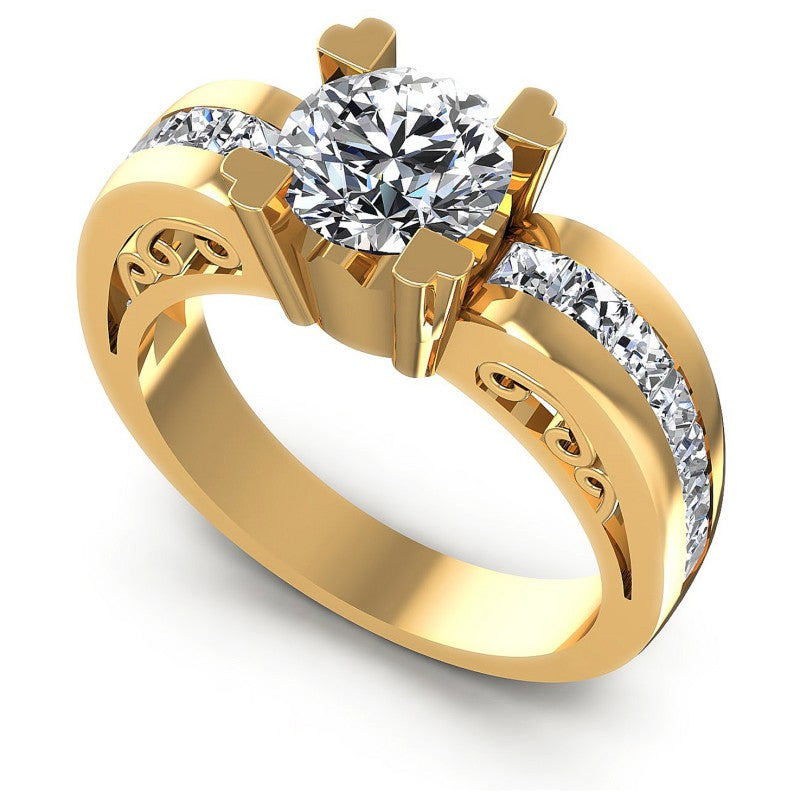 Princess and Round Diamonds 1.35CT Engagement Ring in 14KT White Gold