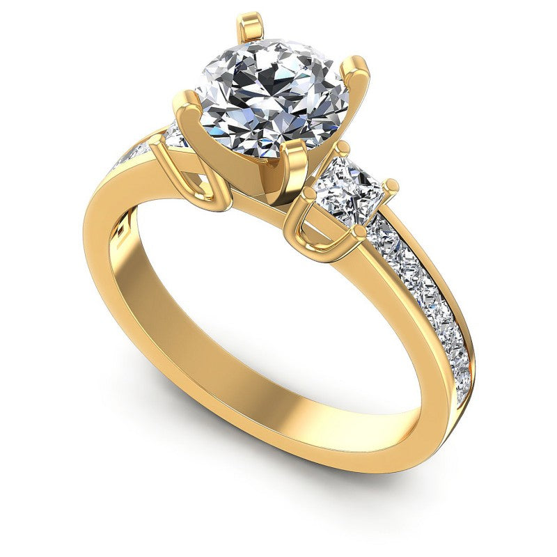 Princess and Round Diamonds 1.10CT Engagement Ring in 14KT White Gold