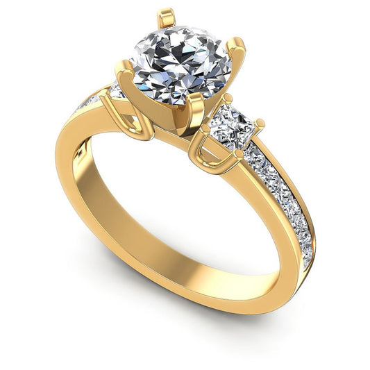 Princess and Round Diamonds 1.10CT Engagement Ring in 14KT White Gold