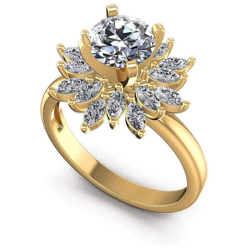Round and Marquise Diamonds 1.05CT Engagement Ring in 14KT White Gold