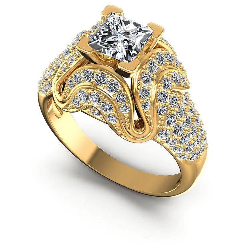Princess and Round Diamonds 1.30CT Engagement Ring in 14KT White Gold