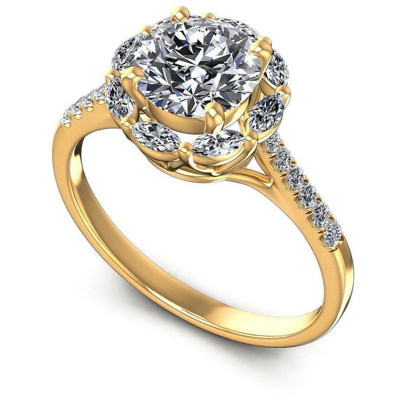 Round and Marquise Diamonds 0.85CT Halo Ring in 14KT White Gold