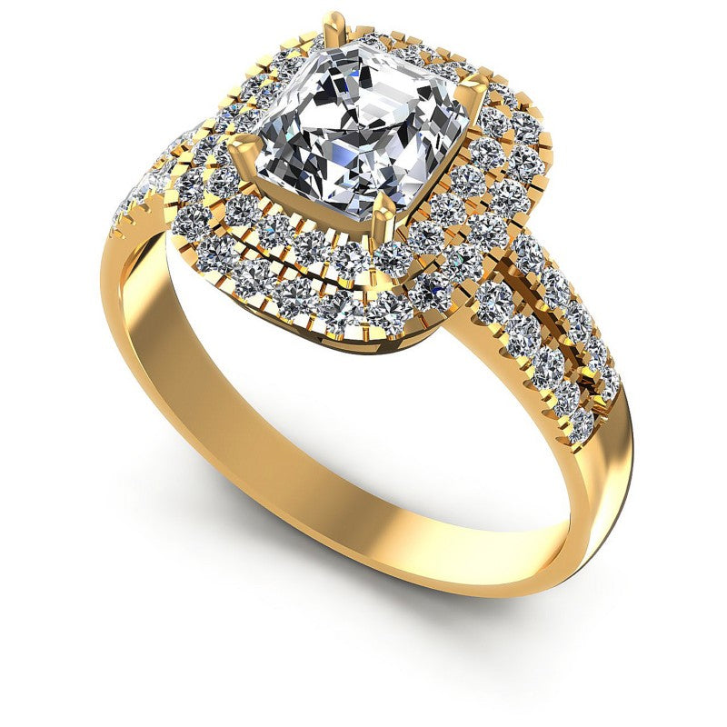 Round and Emerald Diamonds 1.05CT Halo Ring in 14KT White Gold
