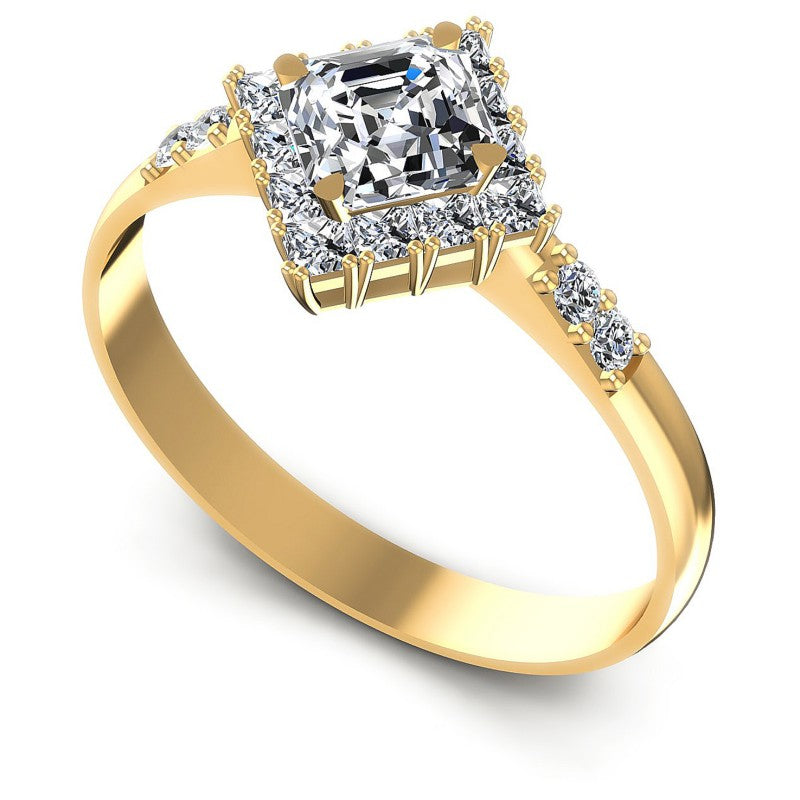 Princess and Round and Emerald Diamonds 0.95CT Halo Ring in 14KT White Gold