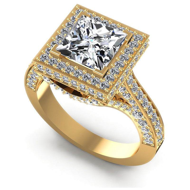 Princess and Round Diamonds 1.90CT Halo Ring in 14KT White Gold