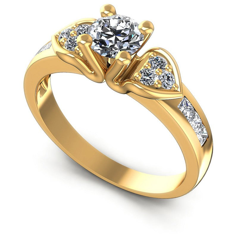 Princess and Round Diamonds 0.90CT Engagement Ring in 14KT White Gold
