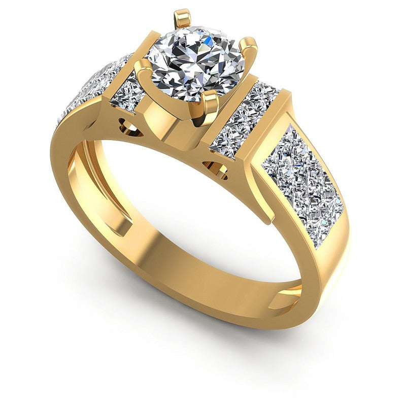 Princess and Round Diamonds 1.15CT Engagement Ring in 14KT White Gold
