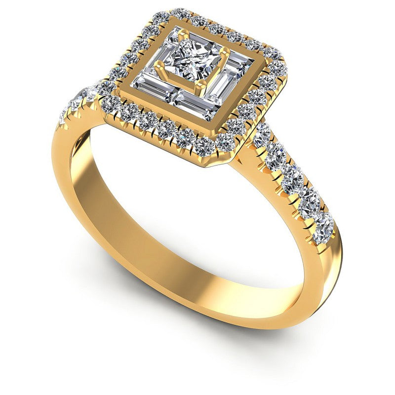 Baguette and Round Diamonds 0.85CT Halo Ring in 14KT White Gold