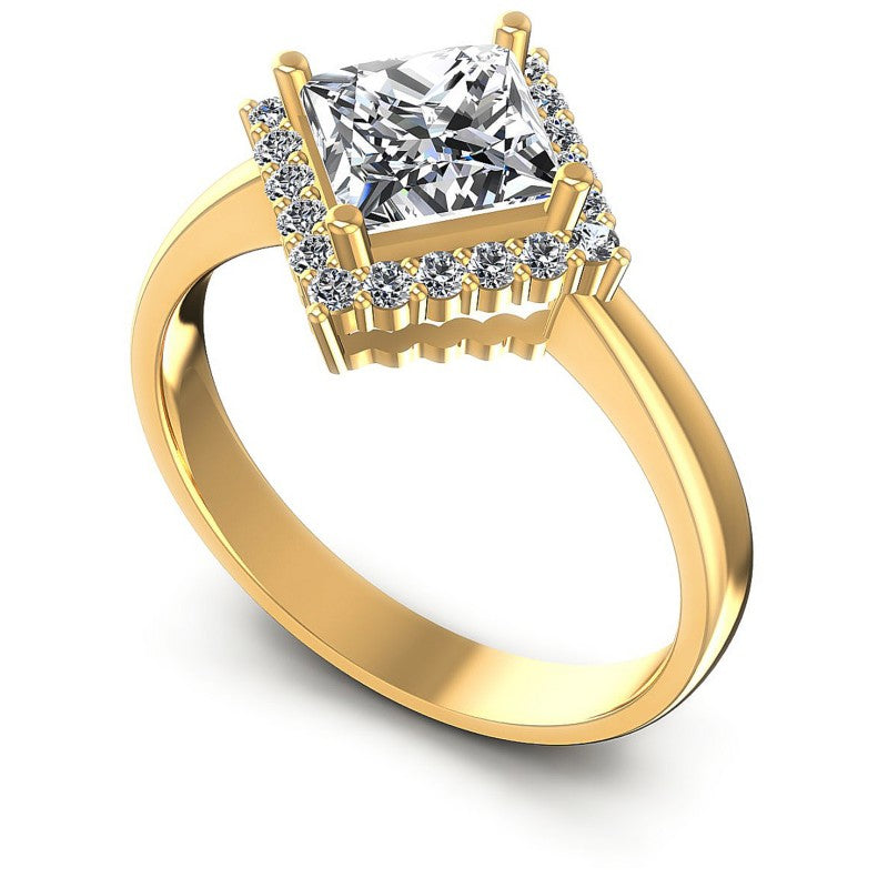 Princess and Round Diamonds 0.60CT Halo Ring in 14KT White Gold