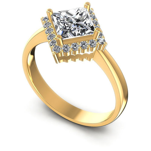 Princess and Round Diamonds 0.60CT Halo Ring in 14KT White Gold