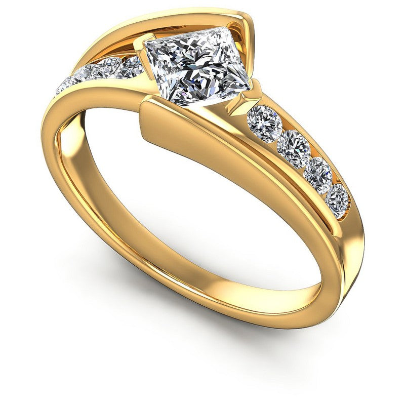 Princess and Round Diamonds 0.60CT Engagement Ring in 14KT White Gold